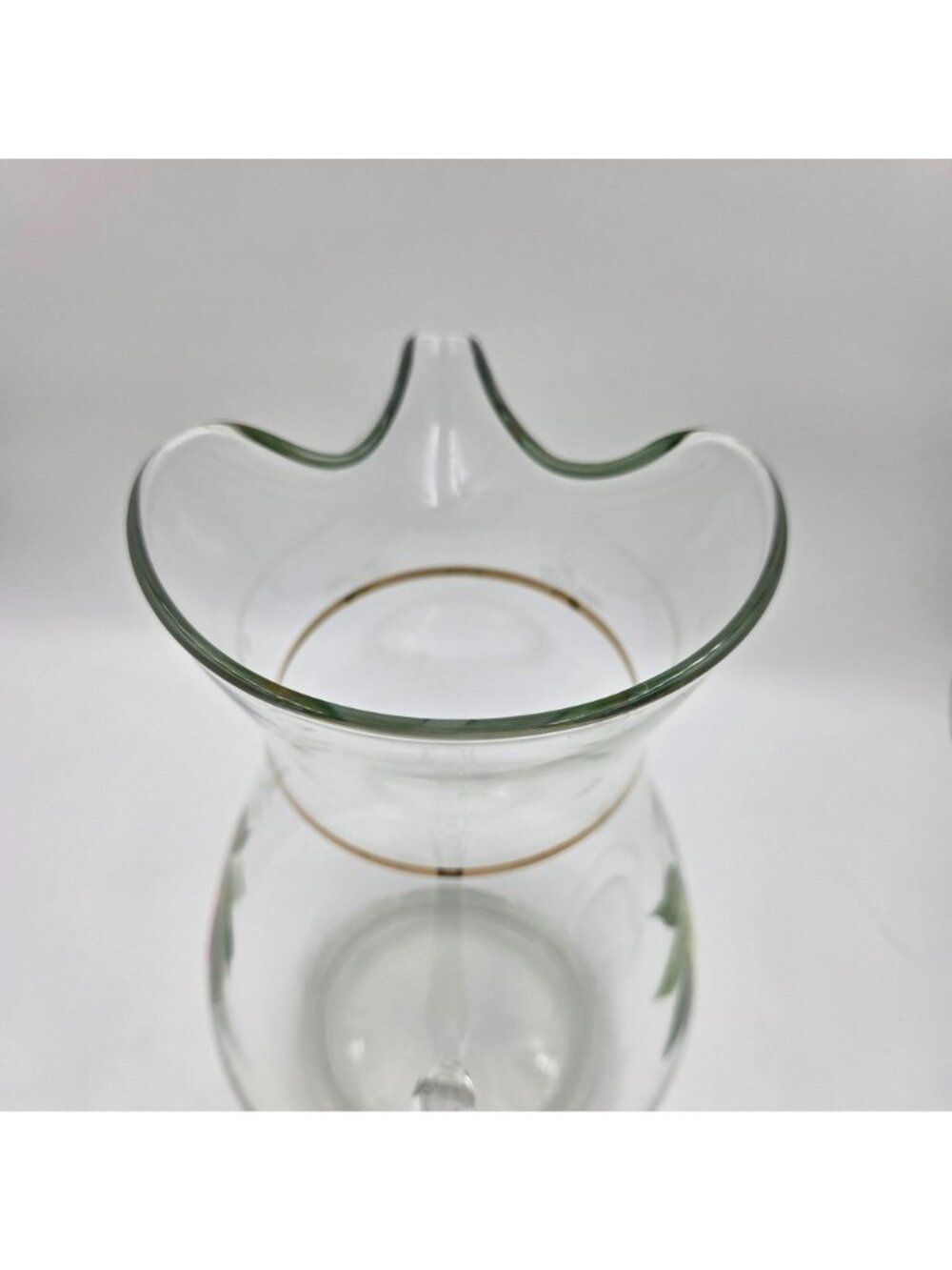 West Virginia Glass 4 Piece Set Fruit Pitcher and 3 Glass Set Gold Trim - Picture 8 of 11